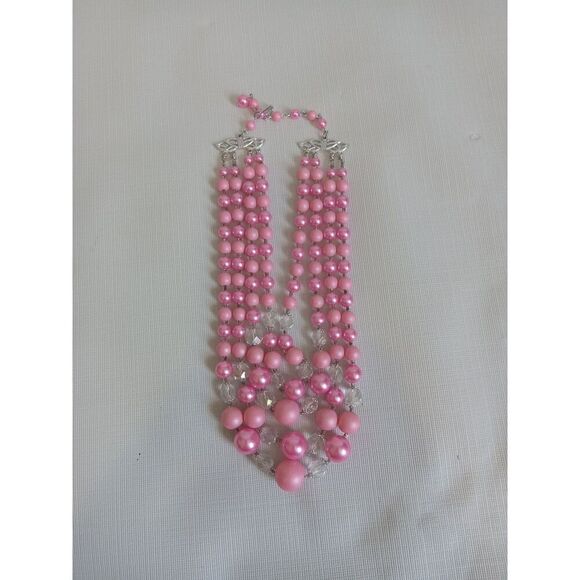 Shades of Pink and Translucent Iridescent Beads Multi Strand Statement Necklace - Picture 10 of 10